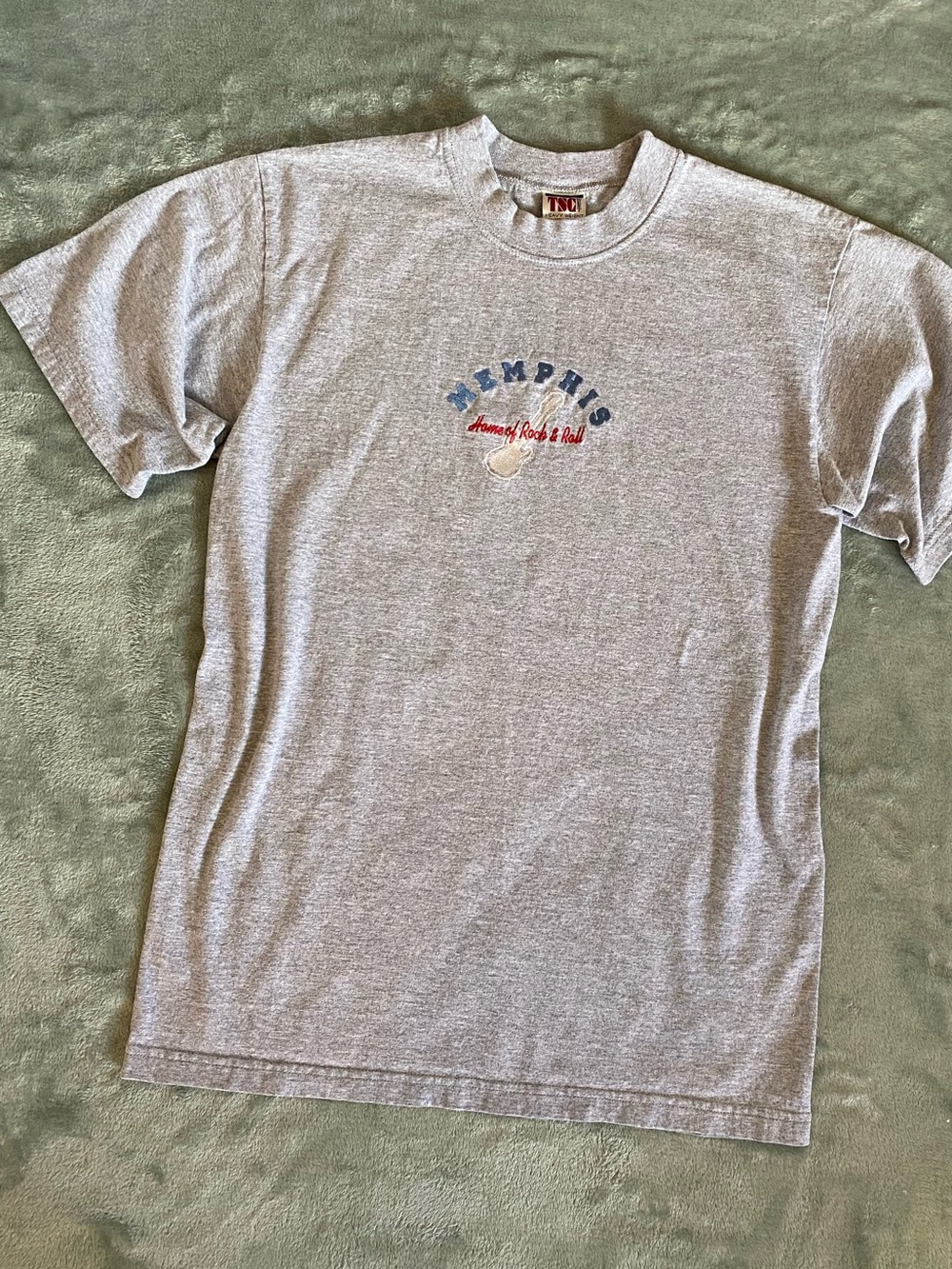 Vintage Memphis Rock & Roll Embroidered Tee Grey Heavyweight Graphic M